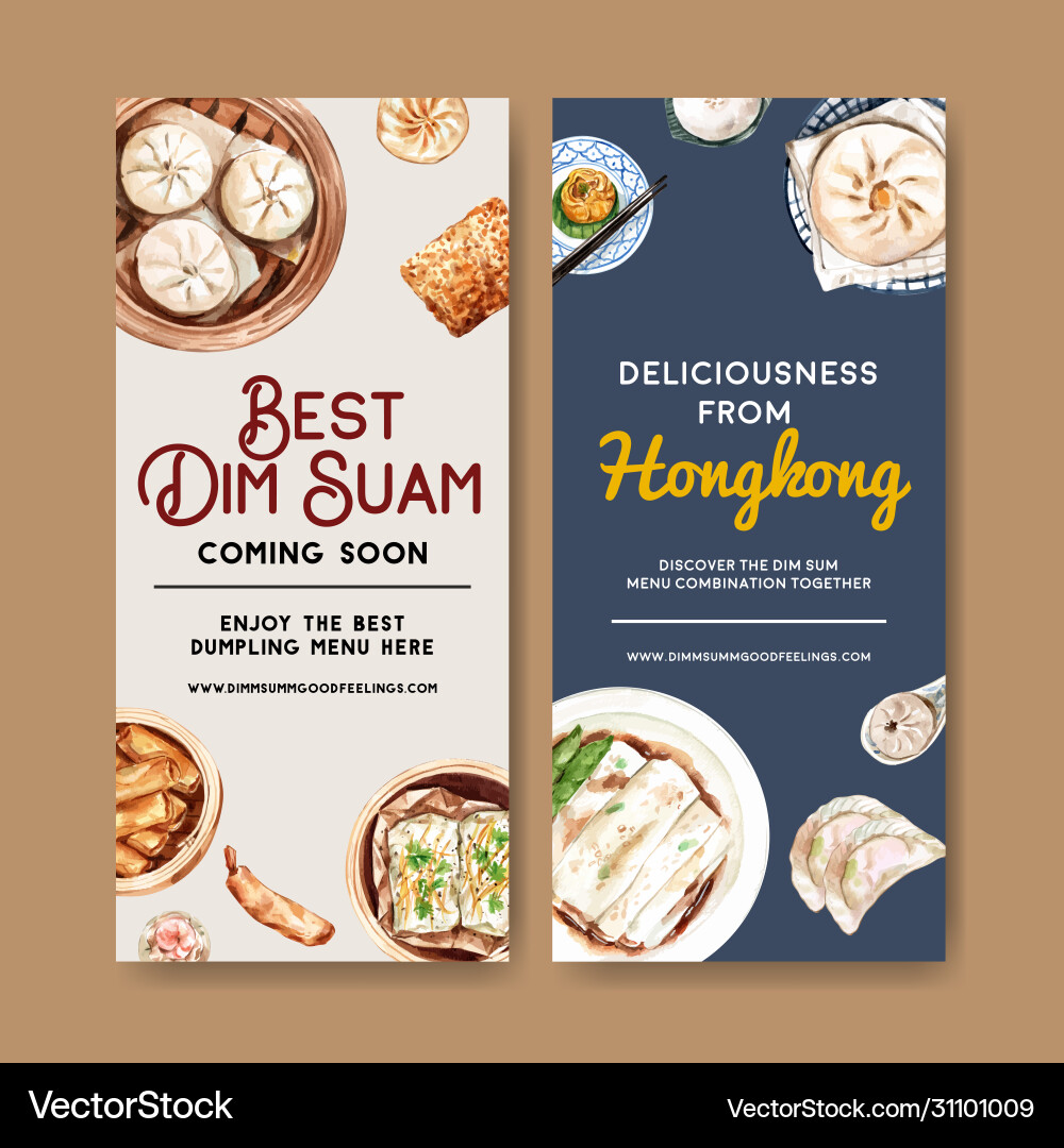 Dim sum flyer design with spring roll steamed bun Vector Image