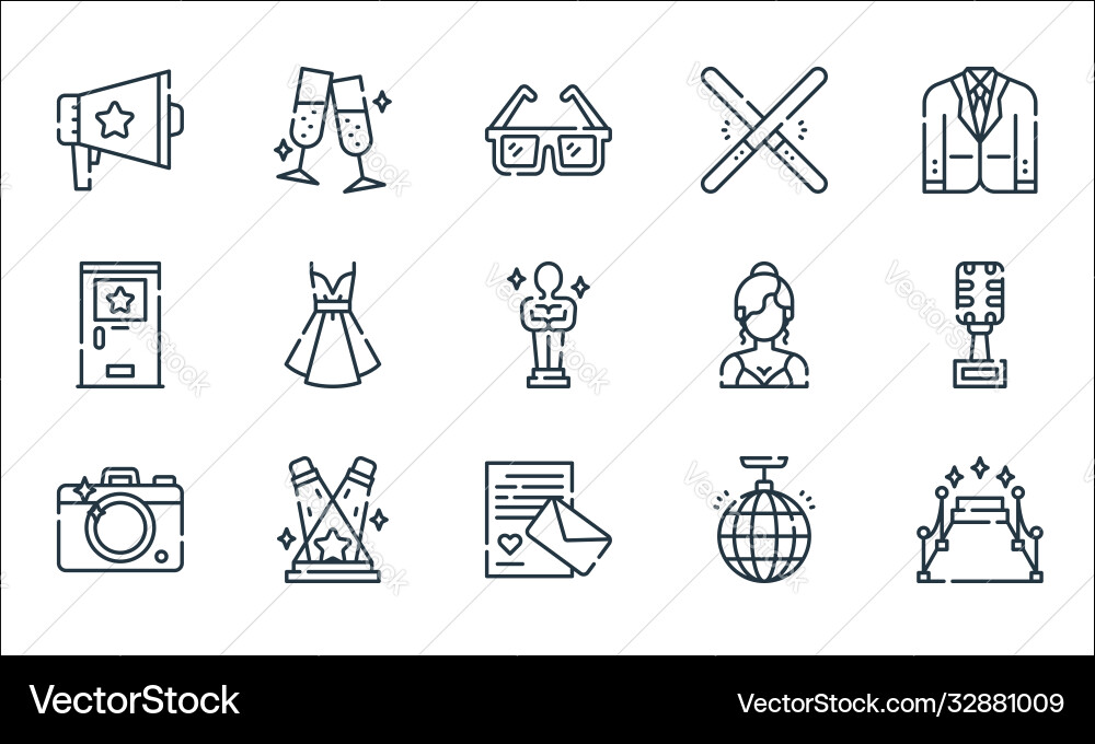 Fame line icons linear set quality Fame line icons linear set quality vector image