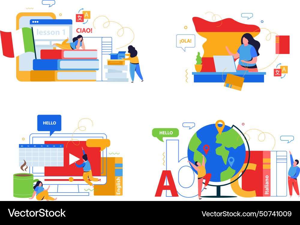 Language school 2x2 design concept Royalty Free Vector Image