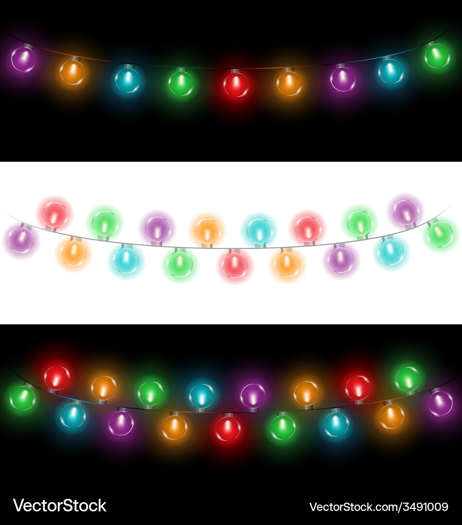 Led christmas lights on black and white Vector Image