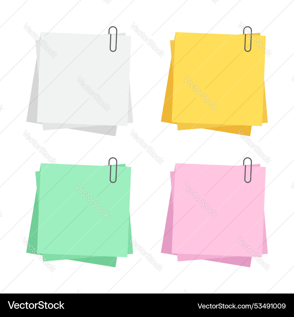 Paper note with clip set in flat style Paper note with clip set in flat style vector image