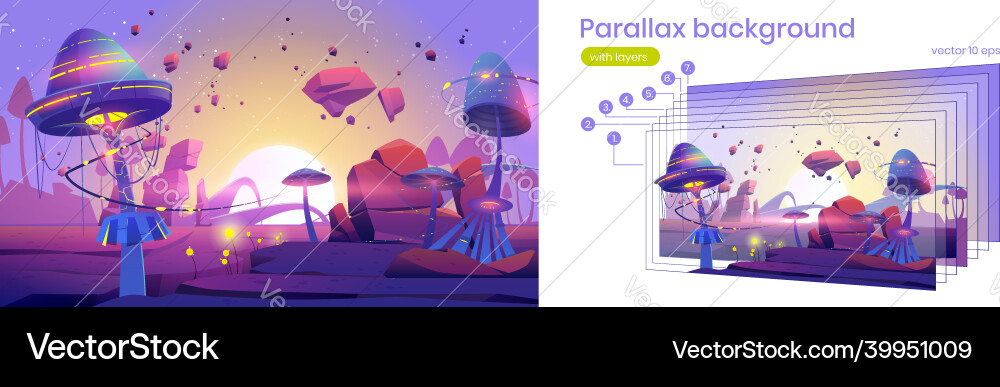 Parallax background with magic land mushrooms Parallax background with magic land mushrooms vector image