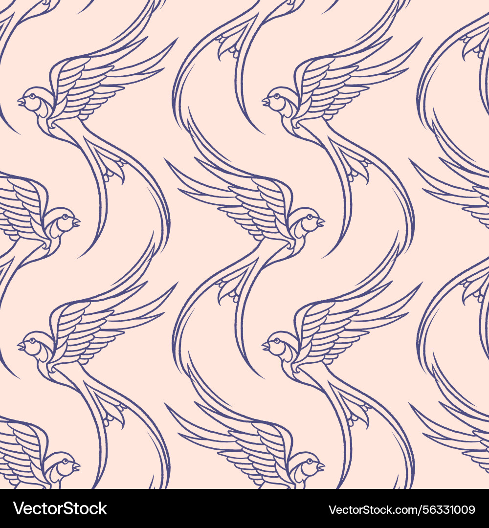 Seamless pattern with flying swallows in outline Seamless pattern with flying swallows in outline vector image