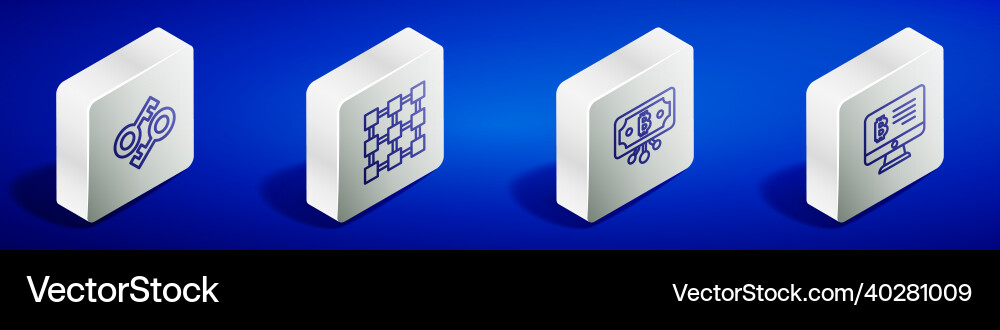 Set isometric line cryptocurrency key blockchain Set isometric line cryptocurrency key blockchain vector image