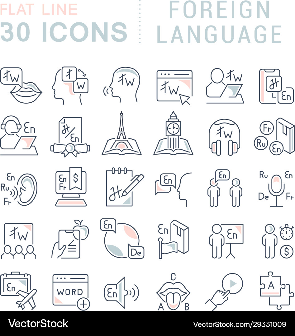 Set line icons foreign language Set line icons foreign language vector image
