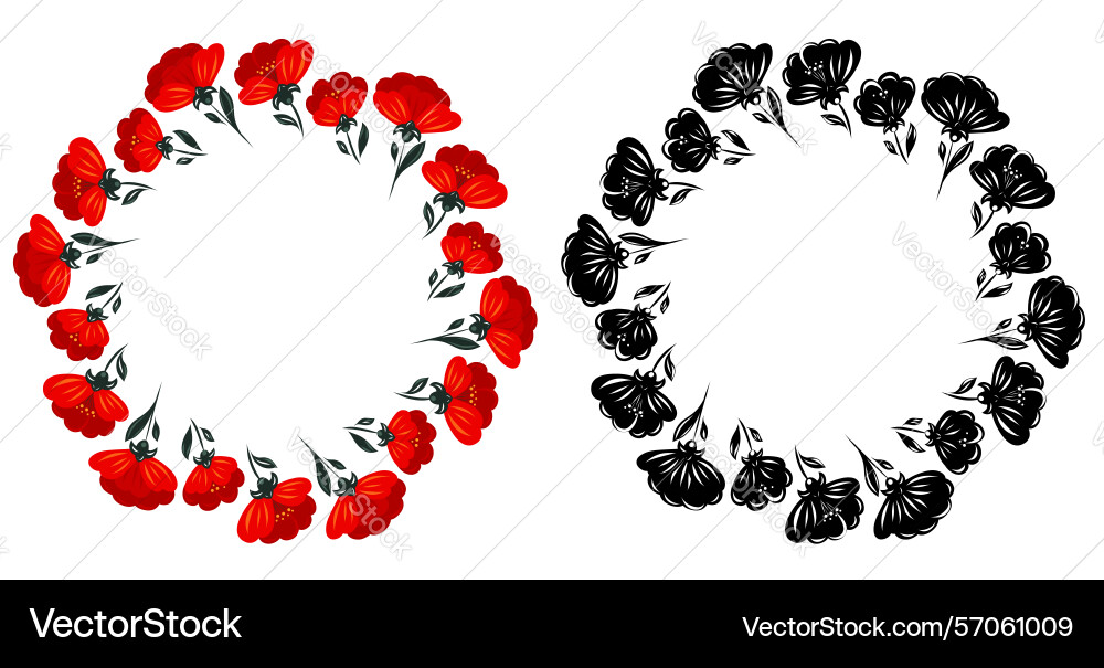 Set of round poppy frames and copy space vector image