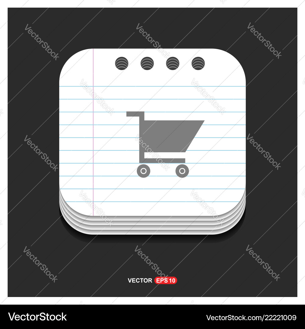 Shopping cart icon gray on notepad style Shopping cart icon gray on notepad style vector image