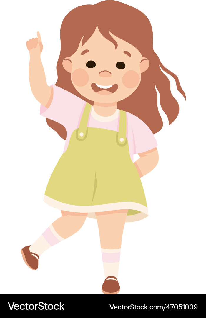 Smiling girl character pointing at something Vector Image