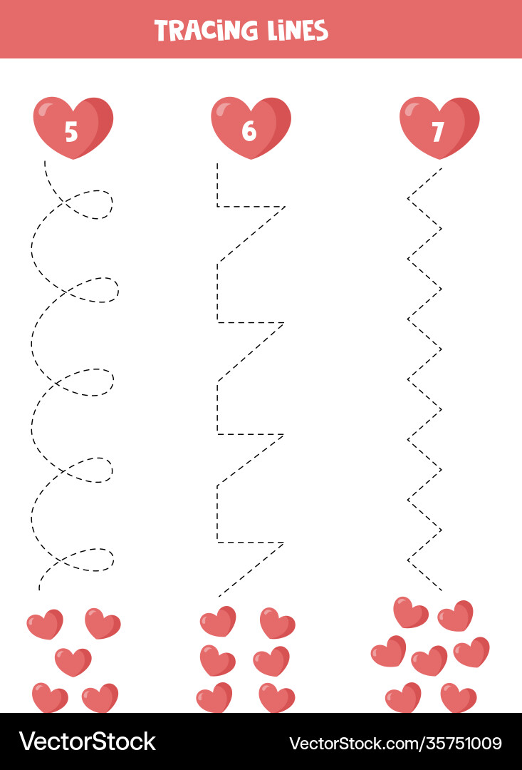 Trace lines and count number hearts Trace lines and count number hearts vector image