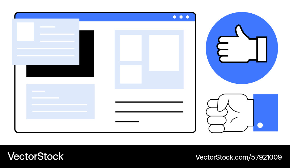 Website layout with content boxes and thumb icons Vector Image