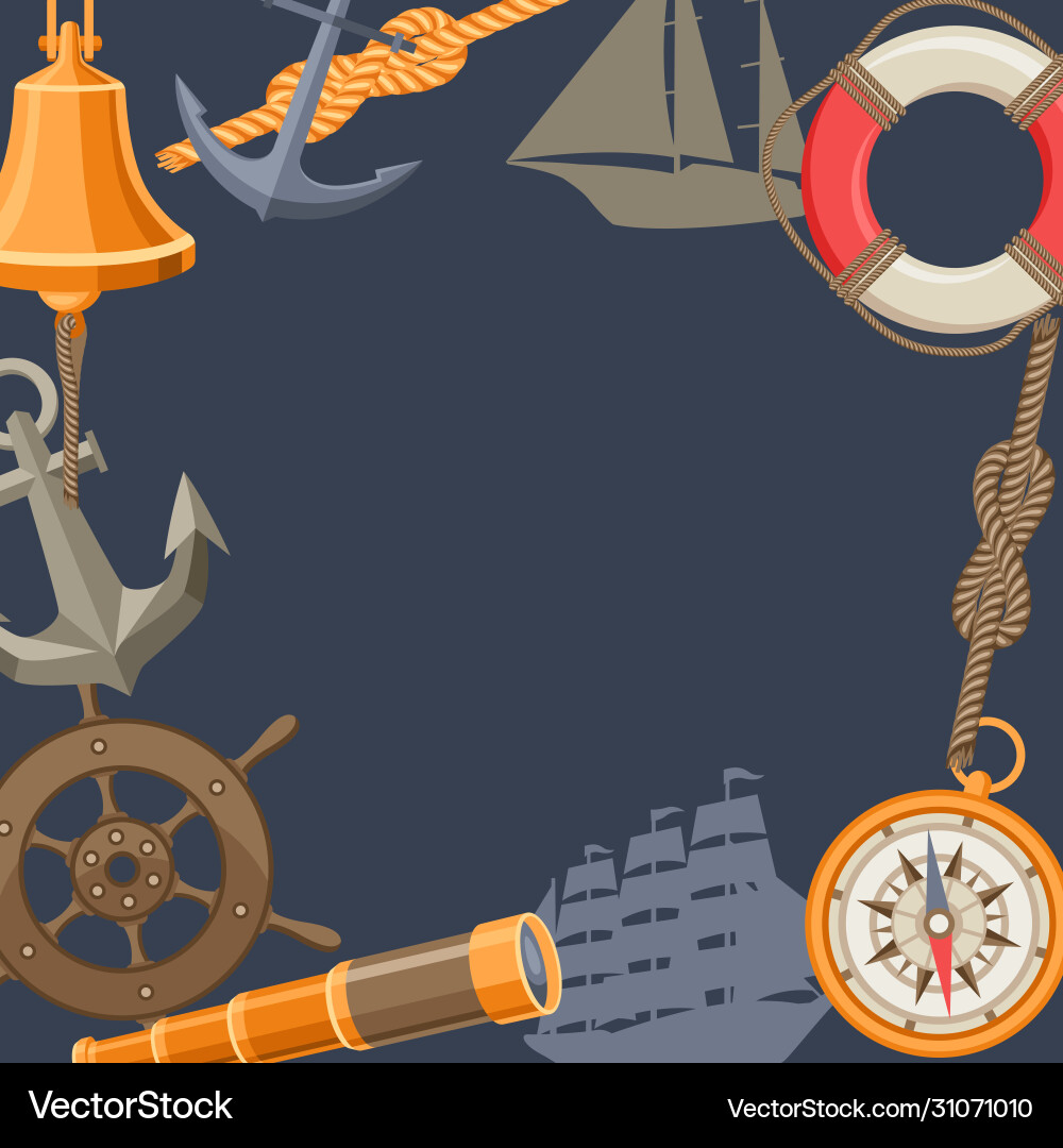Background with nautical symbols and items Background with nautical symbols and items vector image