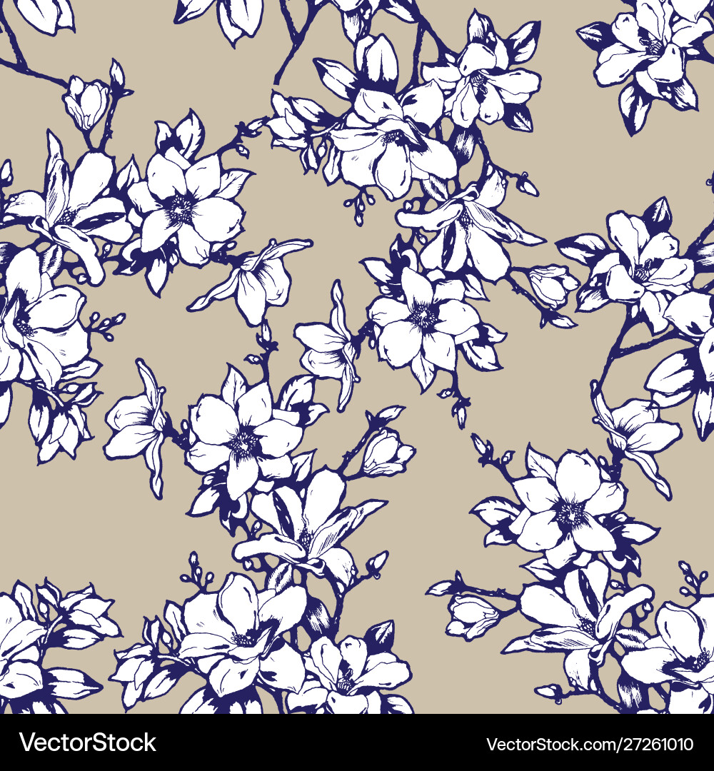 Magnolia Twigs Sketch Seamless Pattern vector image