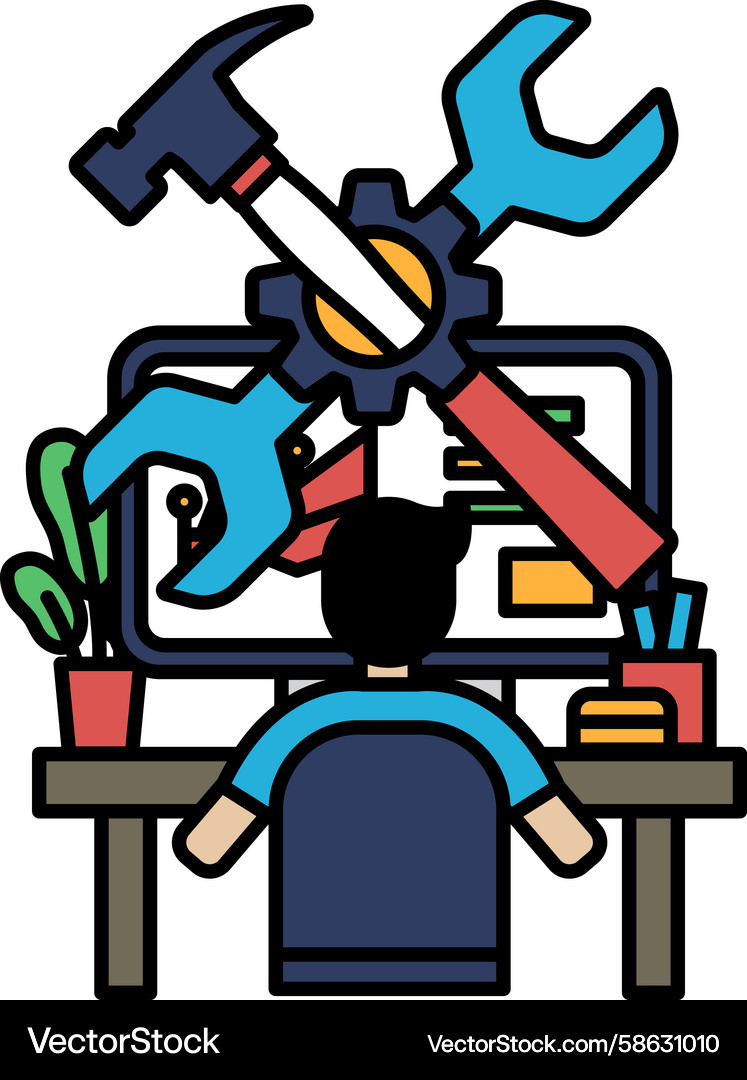 Man Working at Desk with Tools Vector Image