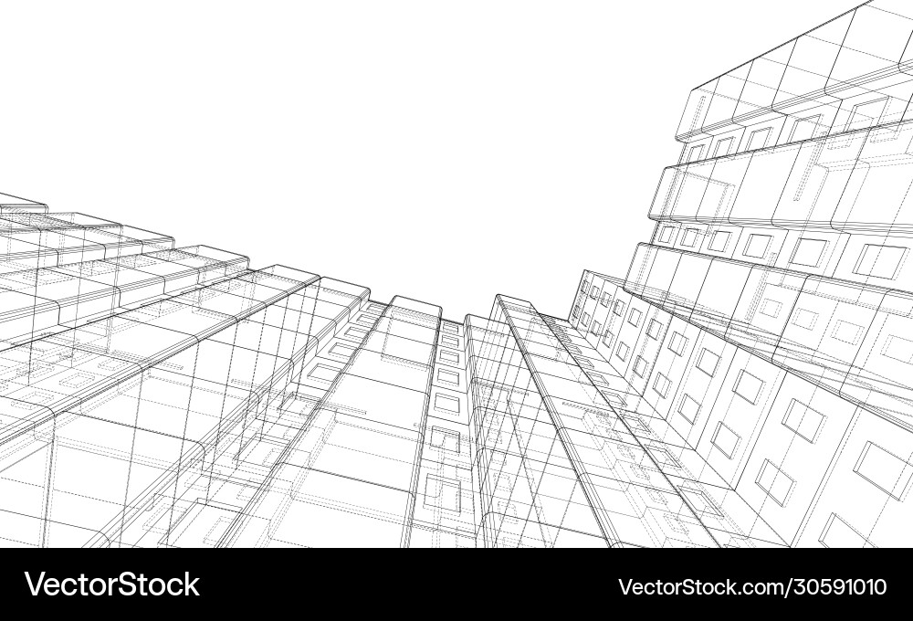 Multi-Story Building Wireframe Model vector image