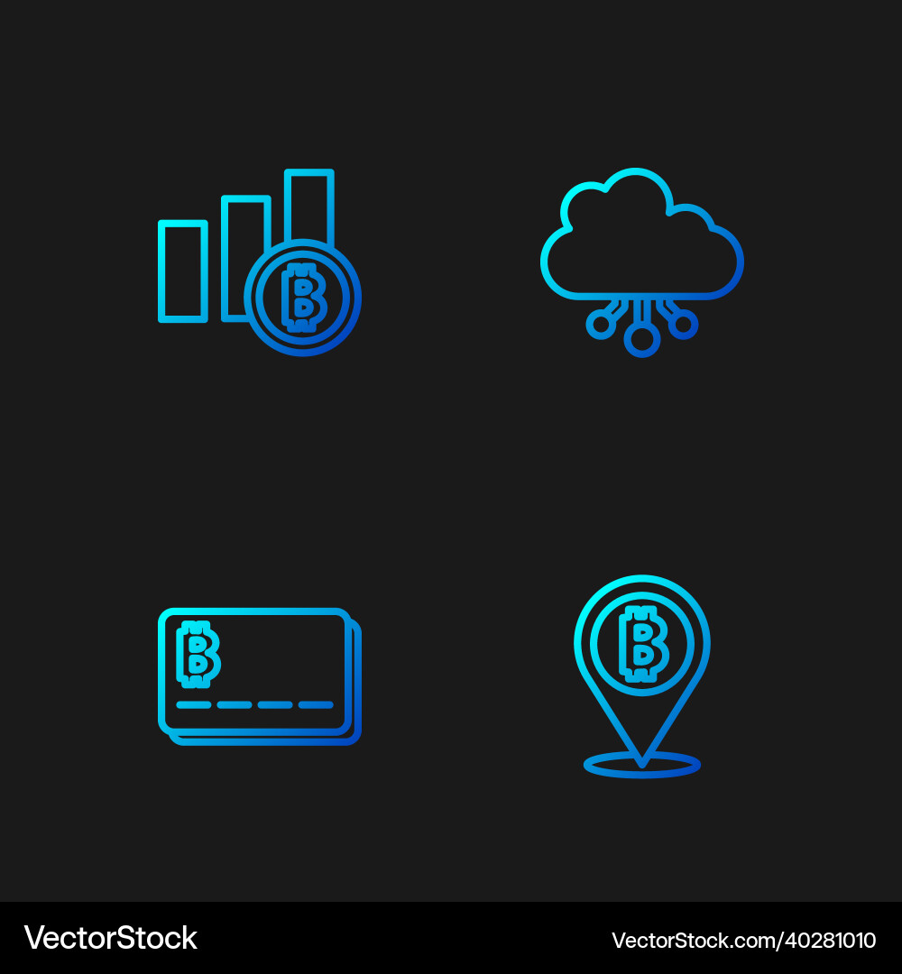 Set line bitcoin credit card with pie Set line bitcoin credit card with pie vector image