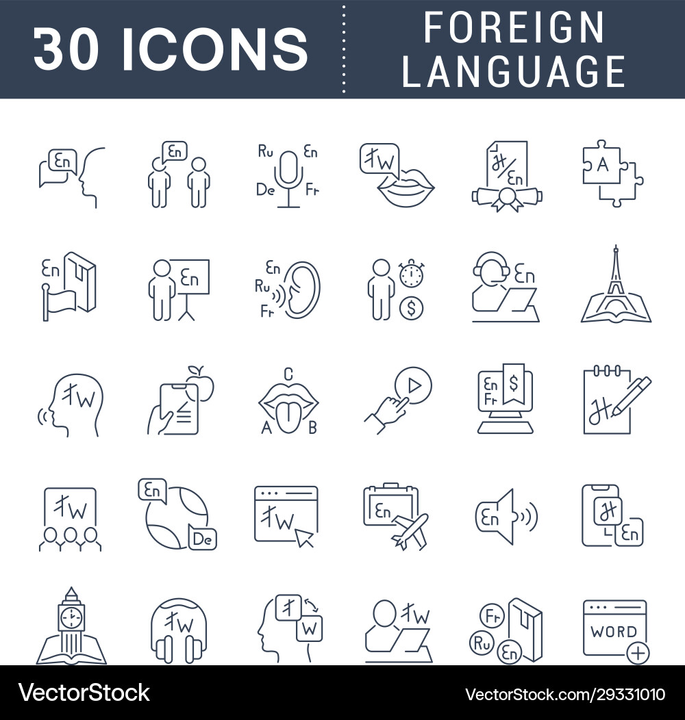 Set line icons foreign language Set line icons foreign language vector image