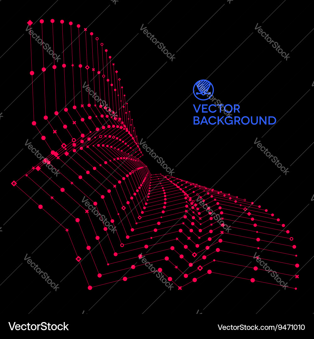 Wavy grid made of connected dots with signs vector image