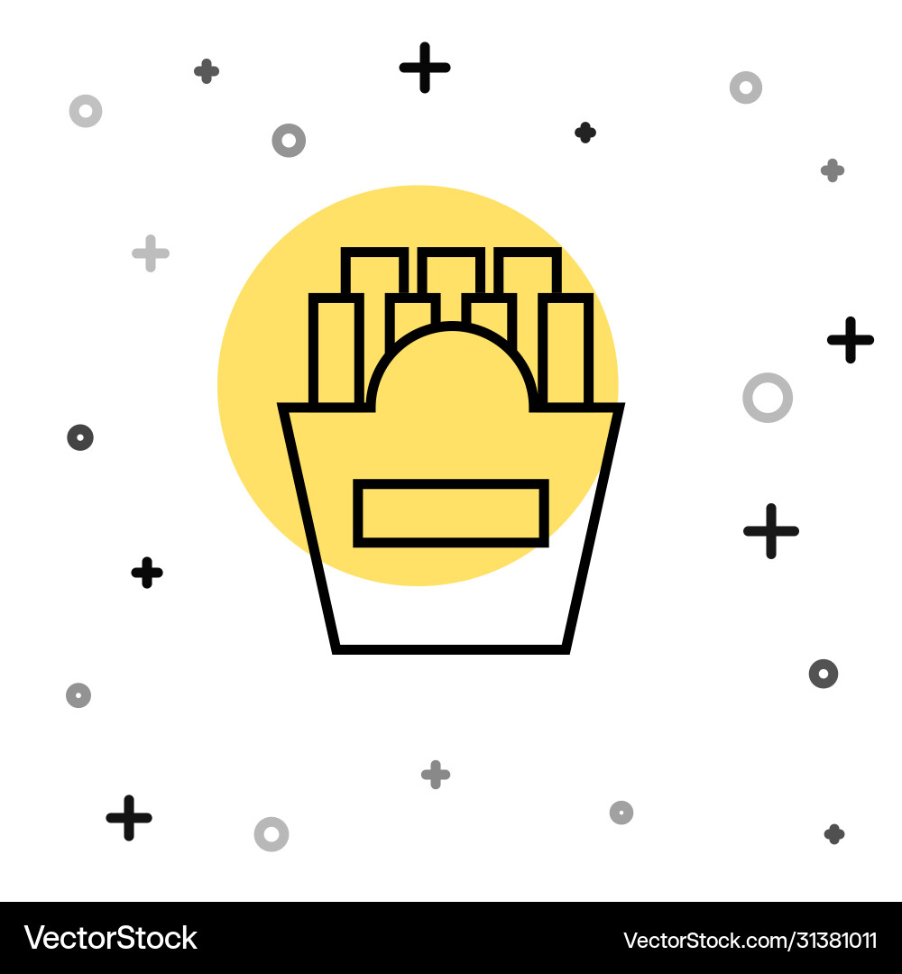Black line potatoes french fries in carton package Black line potatoes french fries in carton package Vector Image
