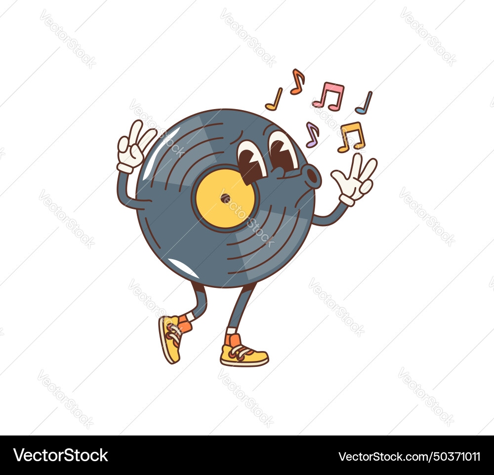 Cartoon vinyl record groovy character whistle Cartoon vinyl record groovy character whistle vector image