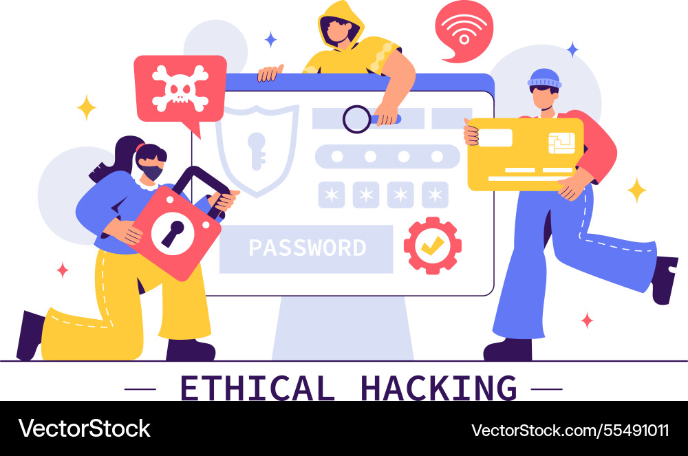 Ethische Hacking mit einem Entwickler üben Vektorbild