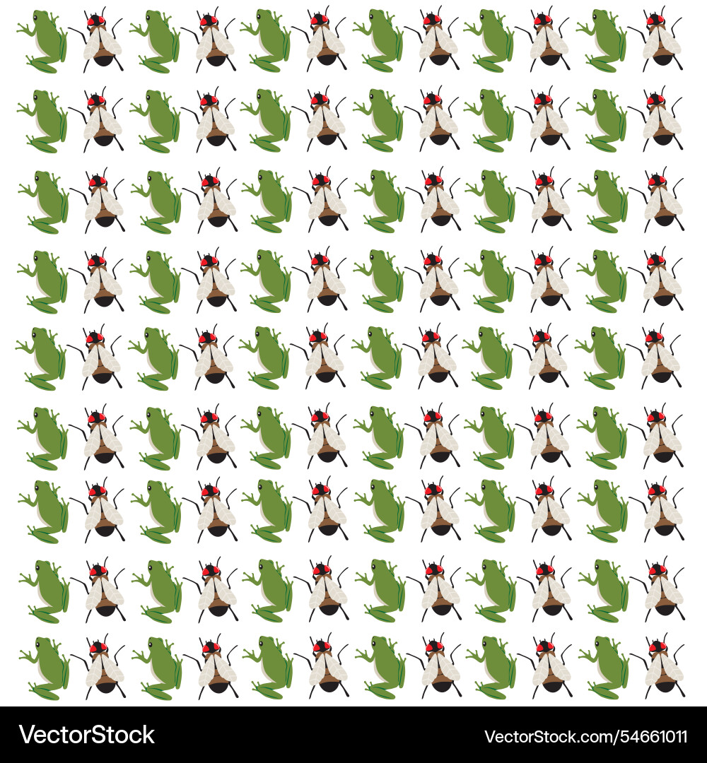 Flies and frogs as a pattern background Flies and frogs as a pattern background vector image