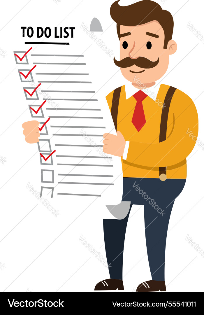 Man holding a checklist with checked items Man holding a checklist with checked items vector image