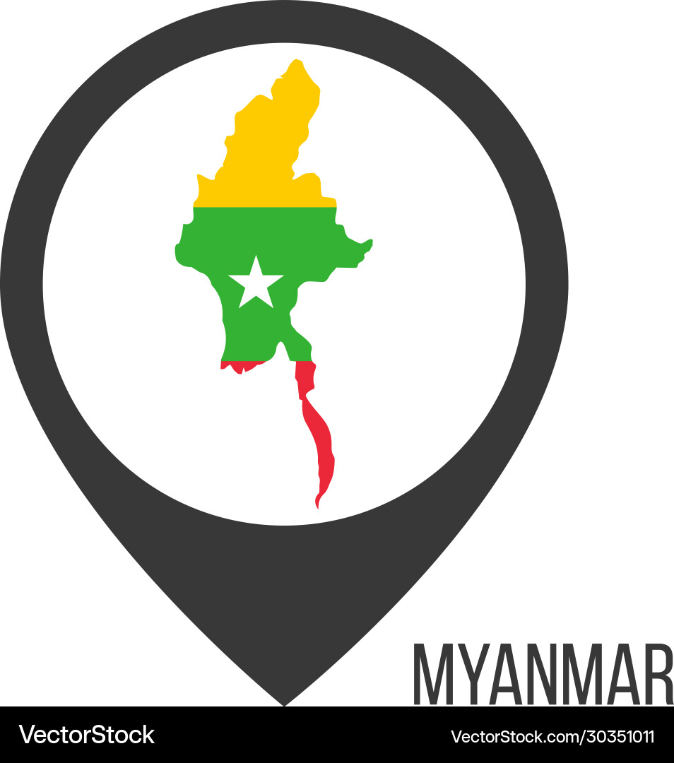 Map pointers with contry myanmar flag vector image