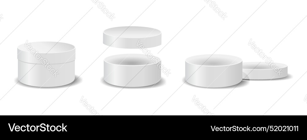 Round boxes with closed and open lids rounded vector image