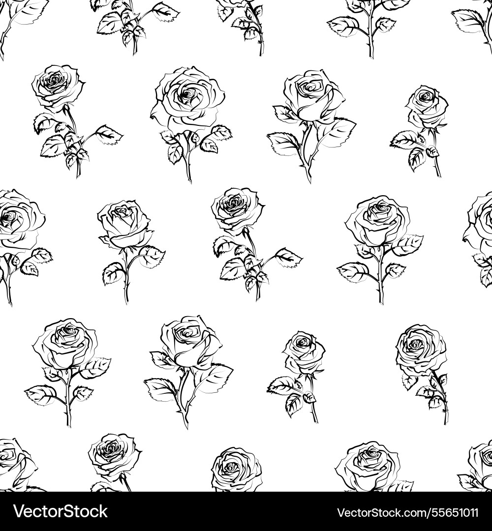 Seamless black and white floral pattern with roses Seamless black and white floral pattern with roses Vector Image