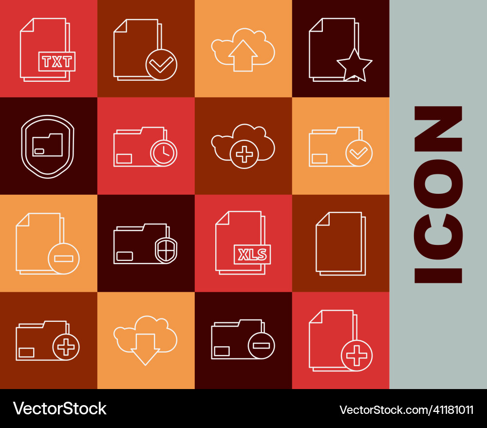 Set line add new file document folder and check Set line add new file document folder and check Vector Image