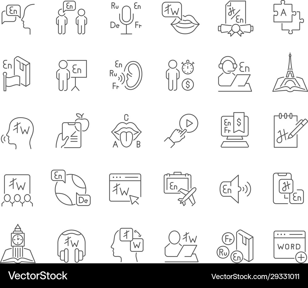 Set line icons foreign language Set line icons foreign language vector image