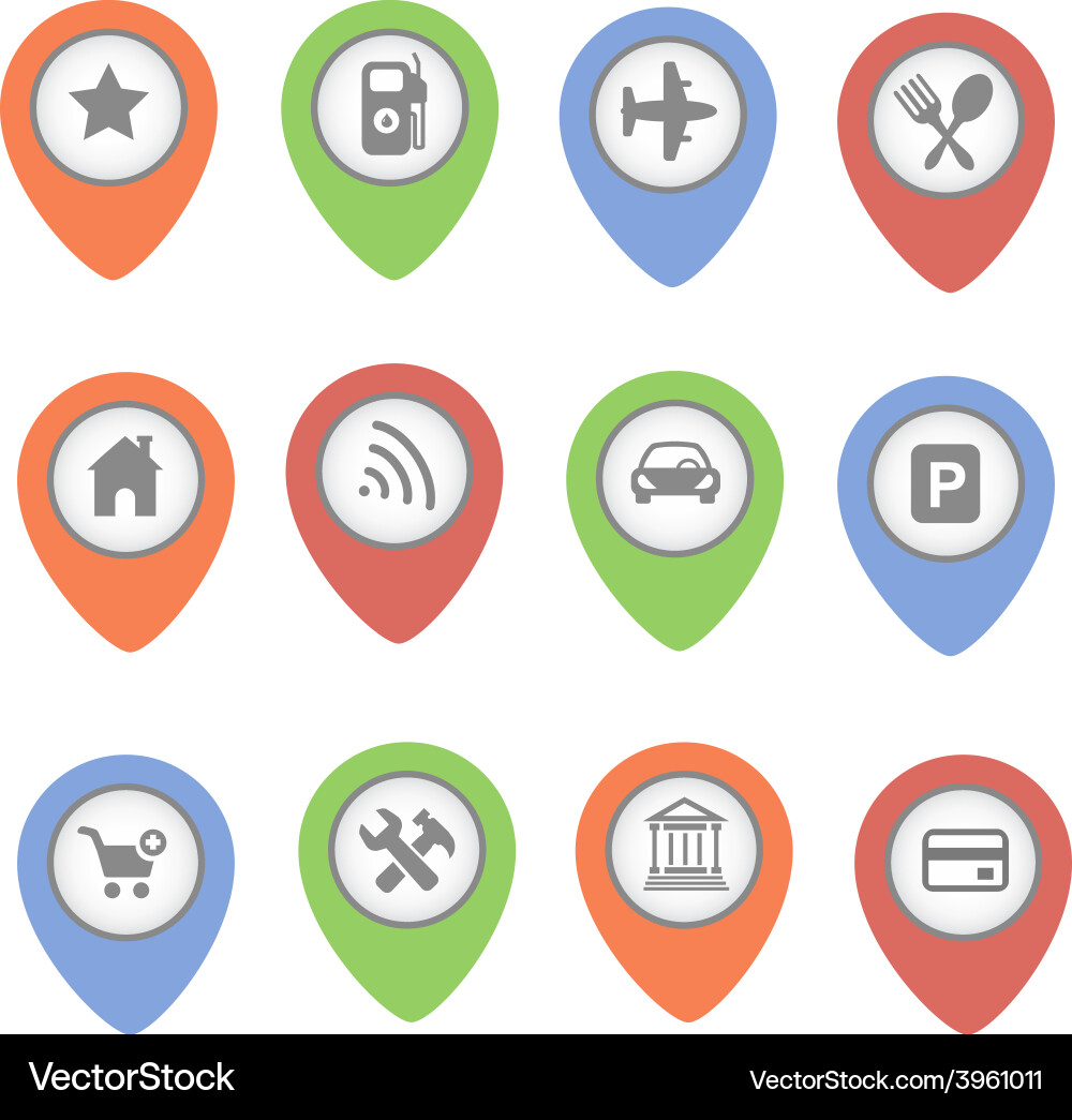 Set von Kartenzeigern mit Icons isoliert vektorbild