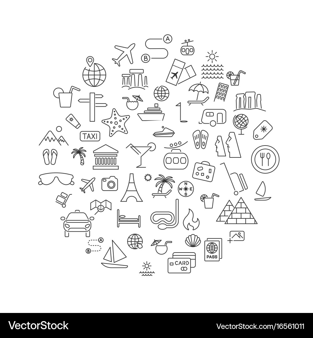 Simple travel icons set inscribed in round shape vector image
