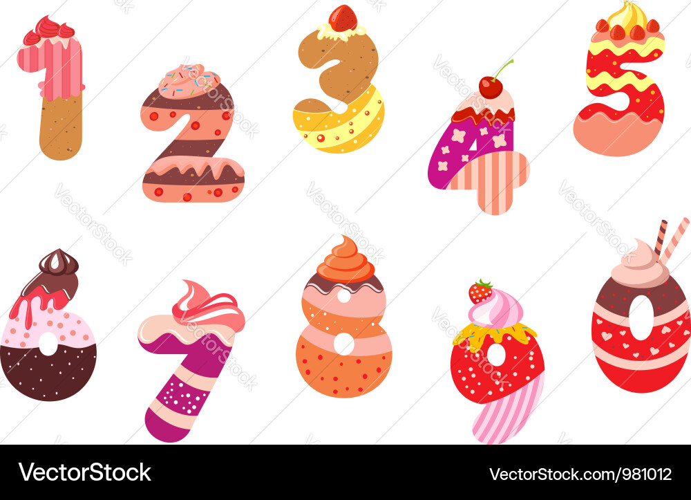Appetizing bakery numbers and digits vector image