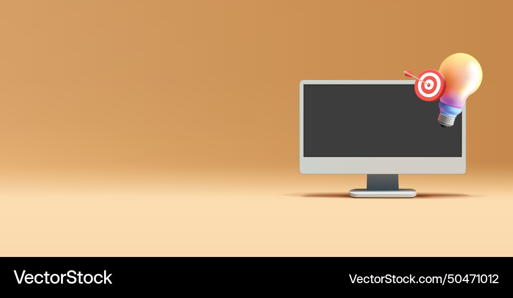 Desktop computer with light bulb and target darts vector image