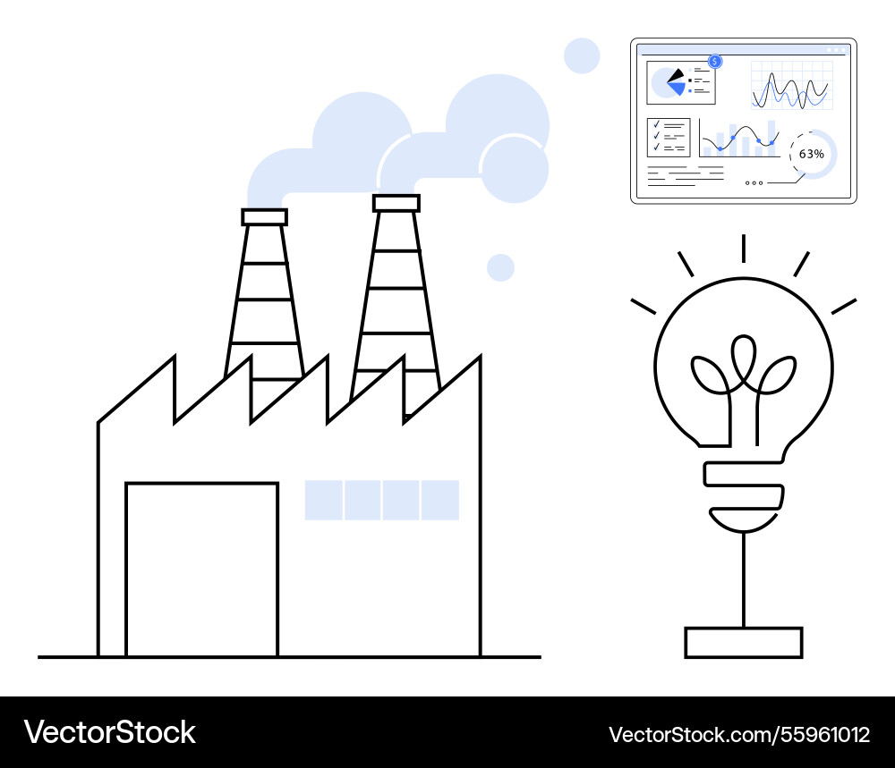 Factory with emission stacks analytics dashboard Factory with emission stacks analytics dashboard vector image