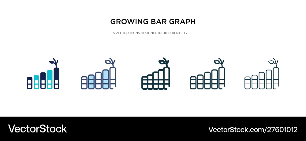 Growing bar graph icon in different style two vector image