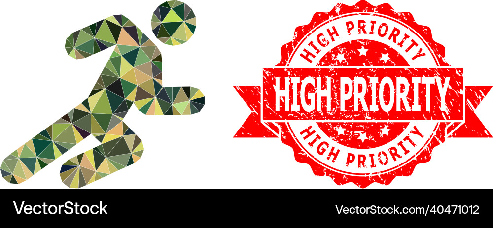 Grunge high priority stamp seal and running man Vector Image