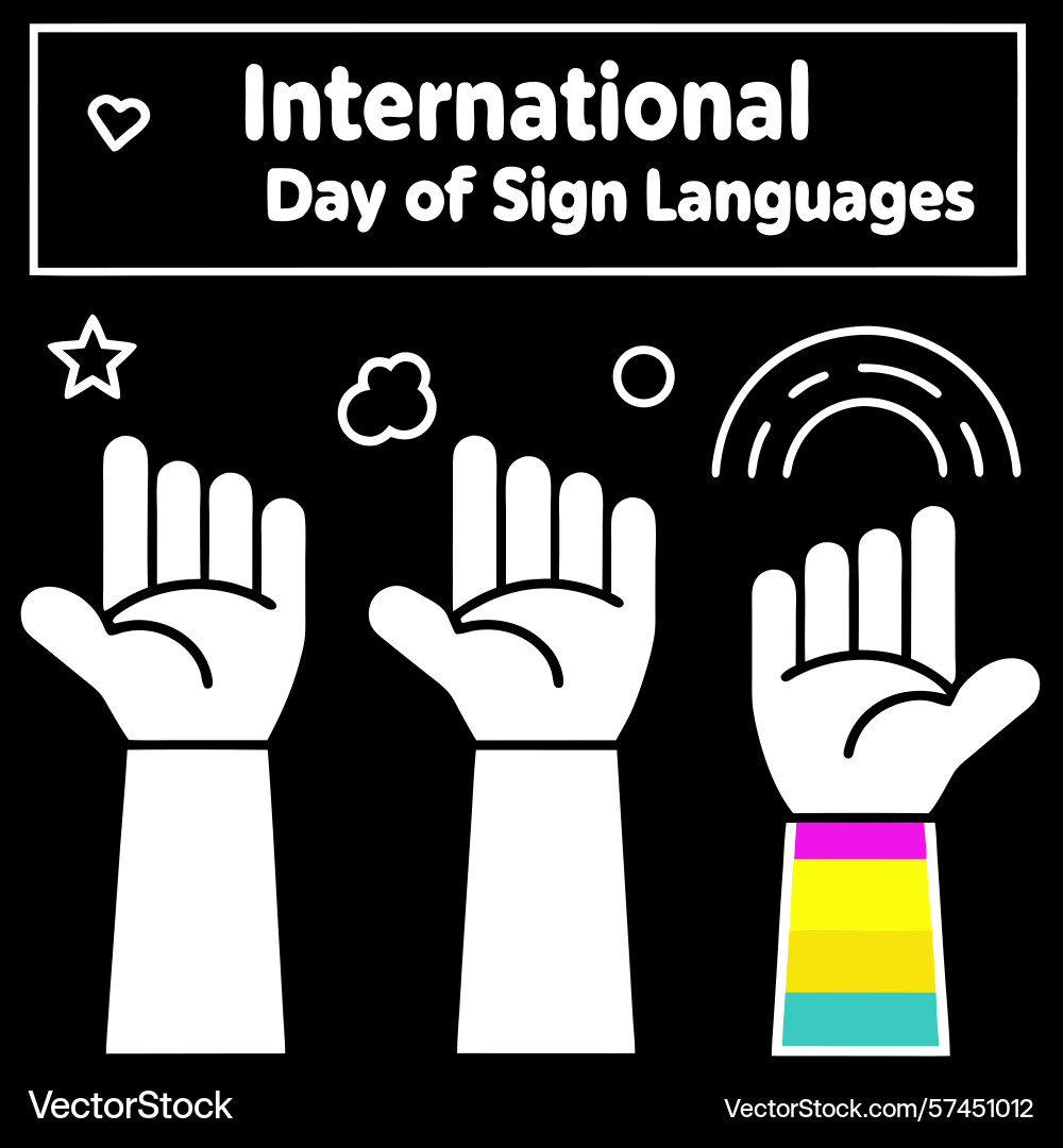 Hands in sign language with text and symbols Vector Image