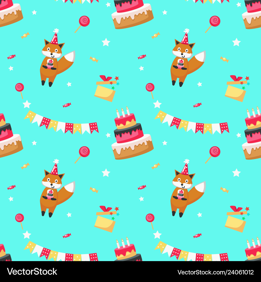 Happy birthday seamless pattern with cute Happy birthday seamless pattern with cute vector image