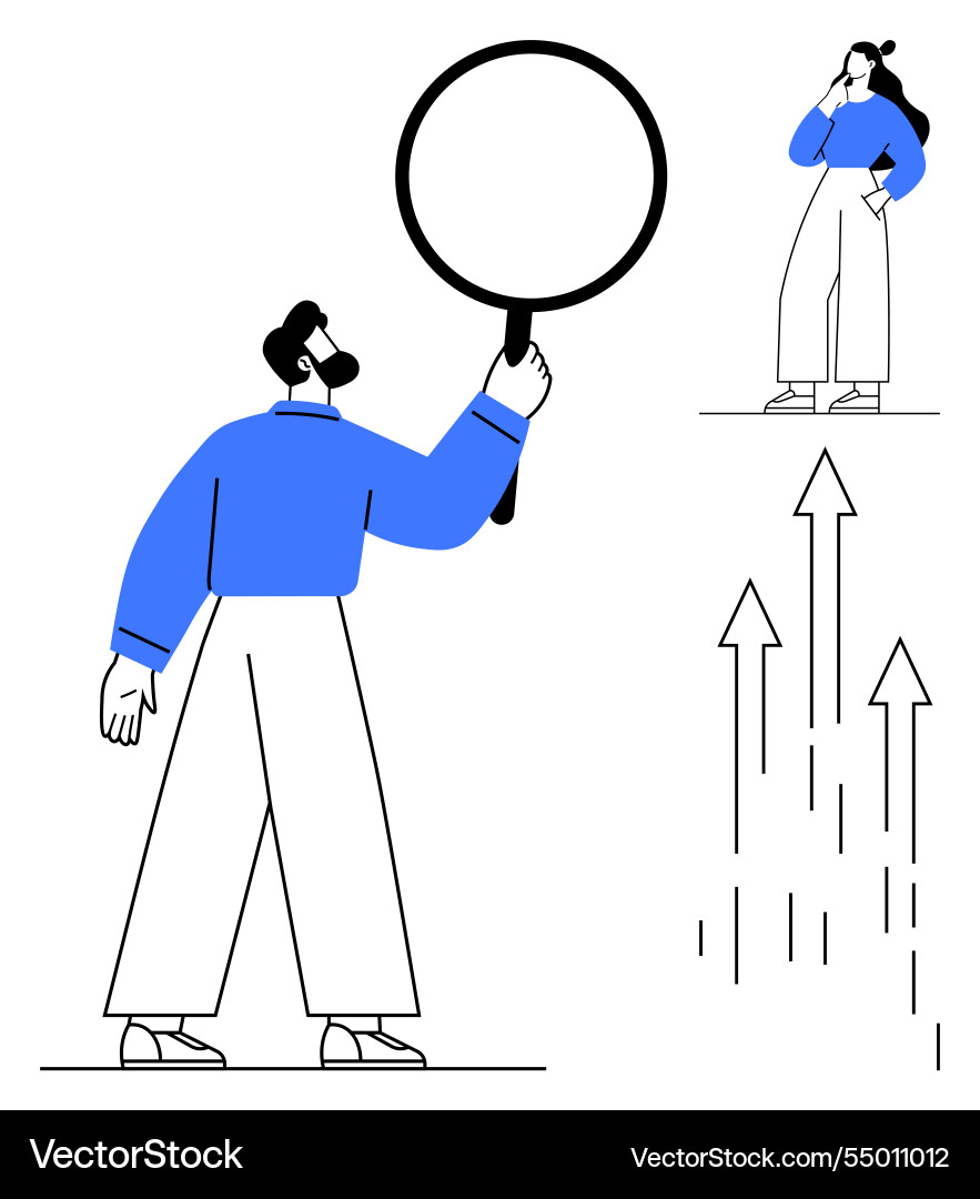 Man holding magnifying glass examines woman Man holding magnifying glass examines woman Vector Image