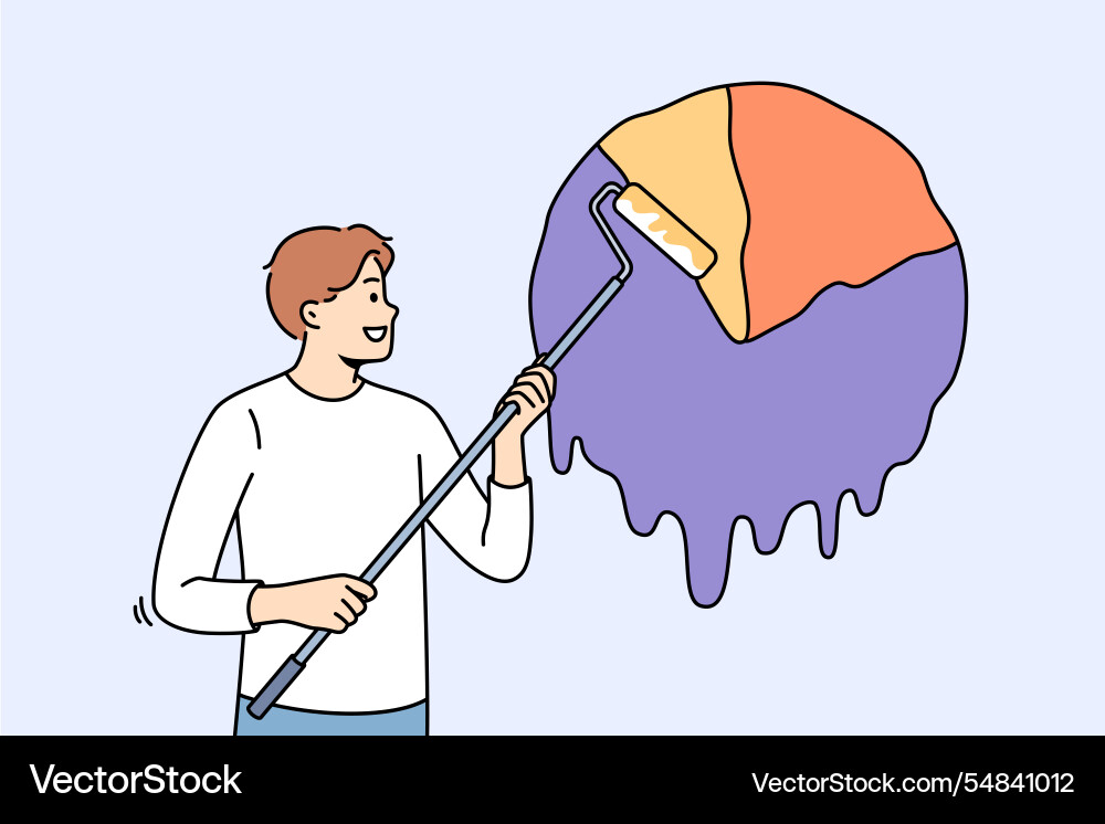 Man statistician draws infographic from chart Man statistician draws infographic from chart vector image