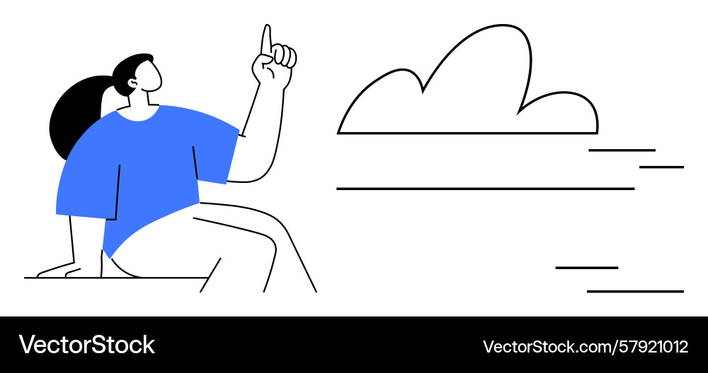 Person pointing at cloud with moving lines Vector Image