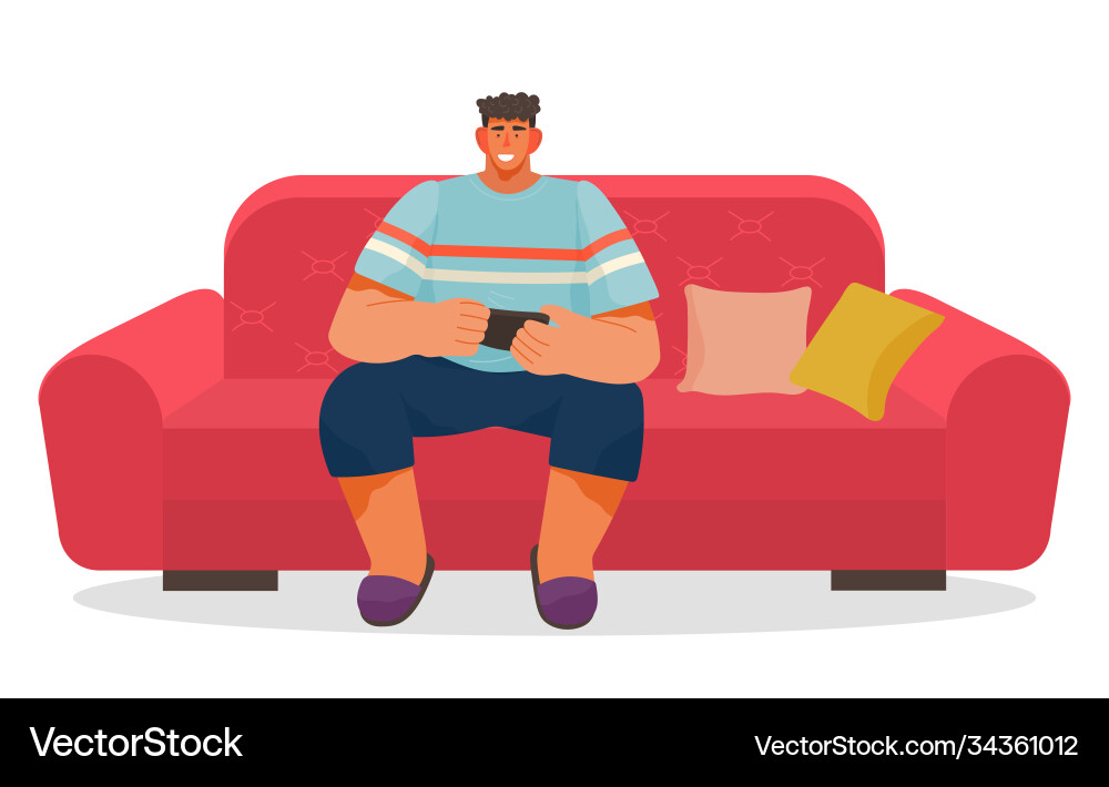 Playing video game smiling man relaxing Vector Image