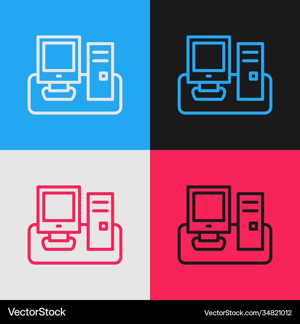 Pop art line computer monitor with keyboard Pop art line computer monitor with keyboard vector image