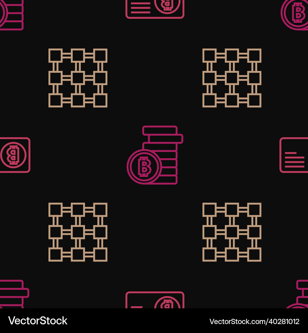 Set line credit card with bitcoin blockchain Set line credit card with bitcoin blockchain vector image