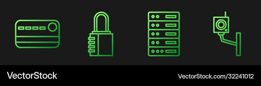 Set line server data web hosting credit card Set line server data web hosting credit card Vector Image