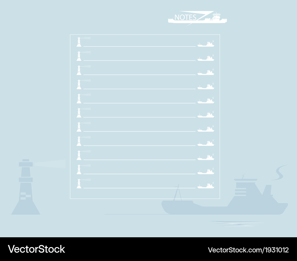 Sheet of notebook with a ship and lighthouse Vector Image