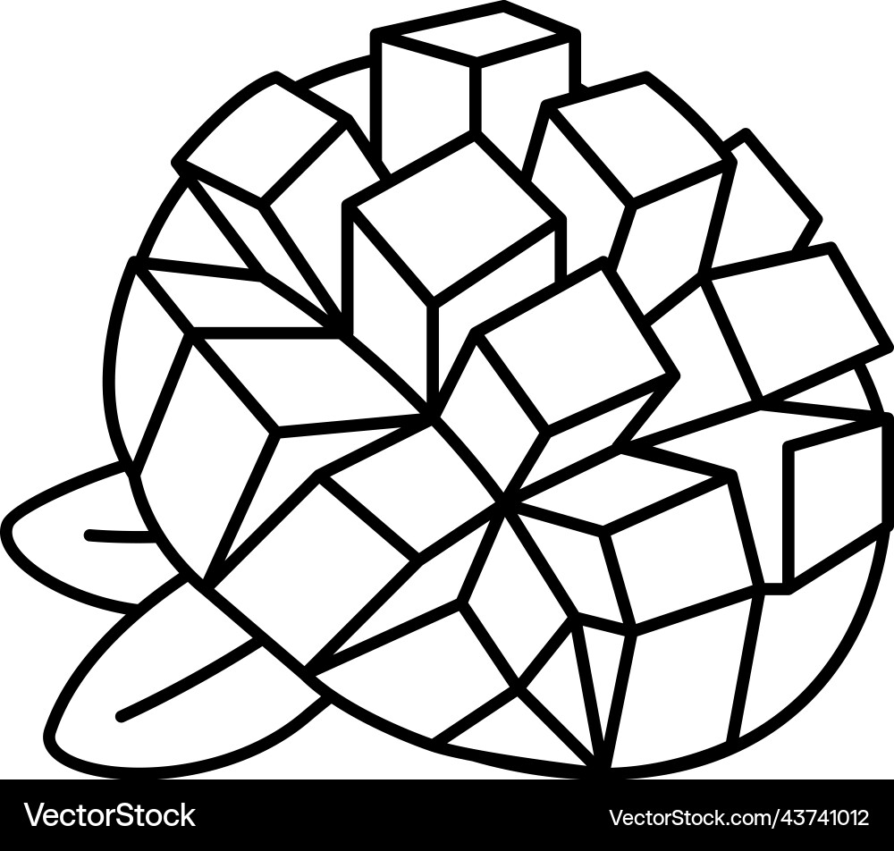 Slice mango cube leaf line icon Vector Image