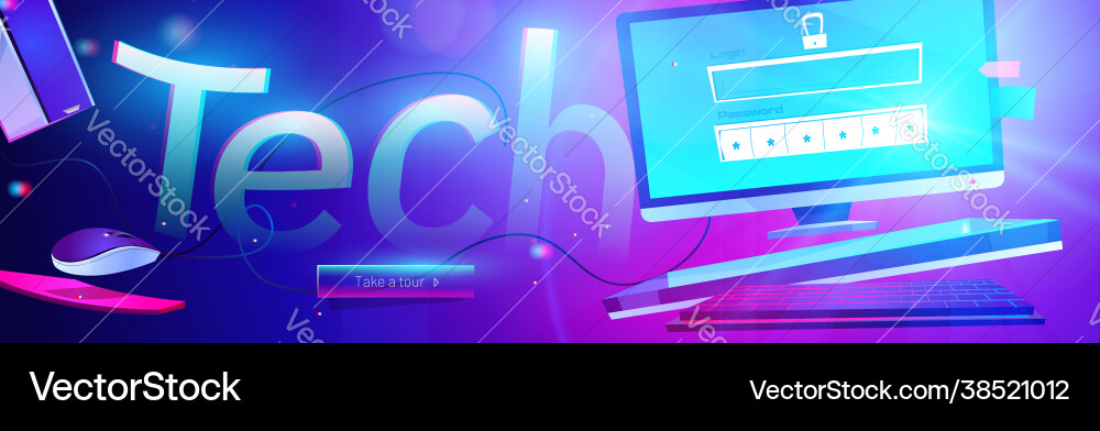 Tech banner desktop computer Tech banner desktop computer vector image